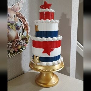 Patriotic Themed Cake Stand with Red, White, and Blue Design